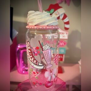 16oz. Glass Sneaker Bamboo Cup with whipped topper
